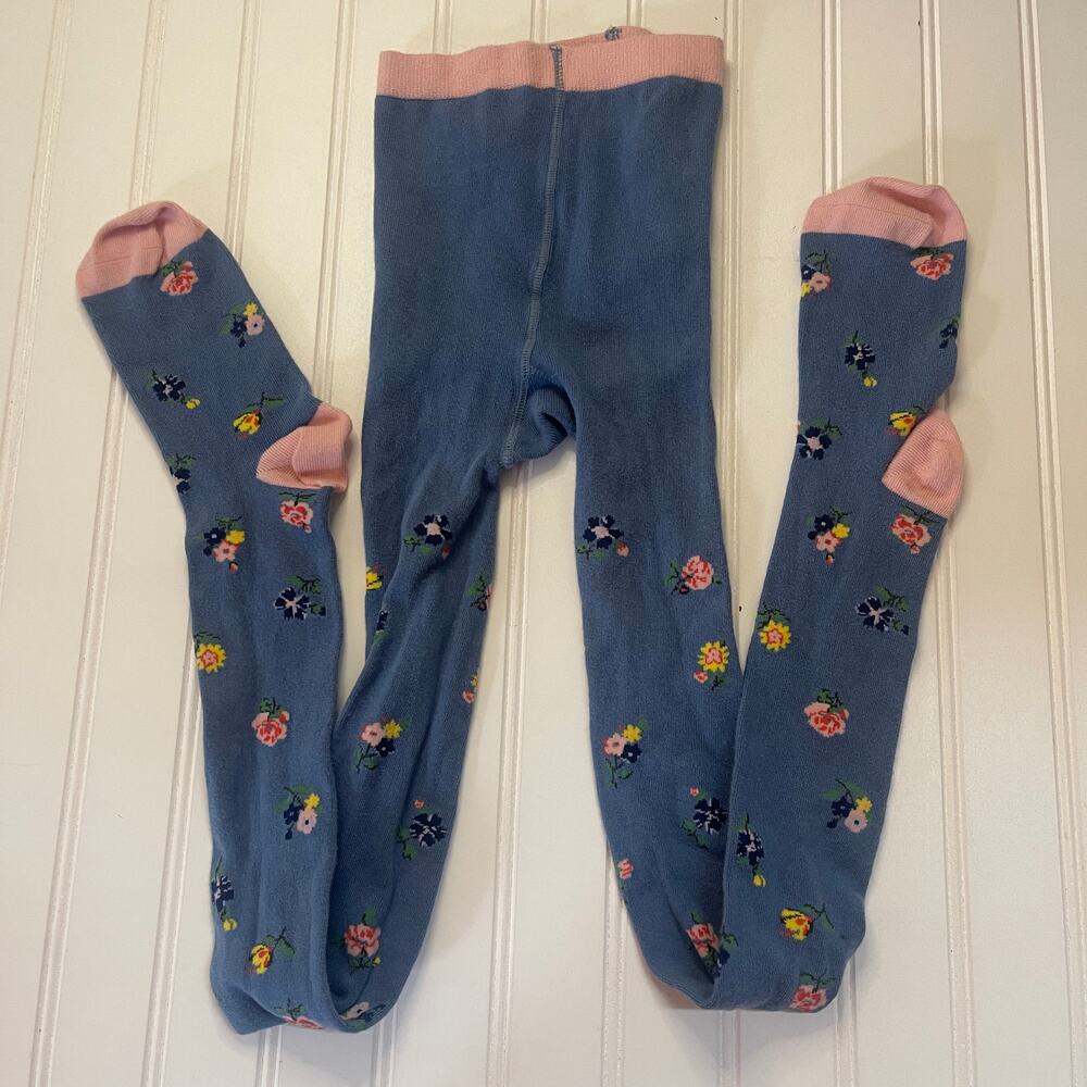 Mini Boden Floral Tights Blue Pink Spring Size Girls 11/12